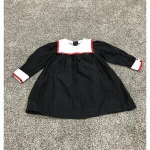 Vintage Sarah Kent Dress Girl 4T Black Polka Dot White/Red Collar Long Sleeve J1